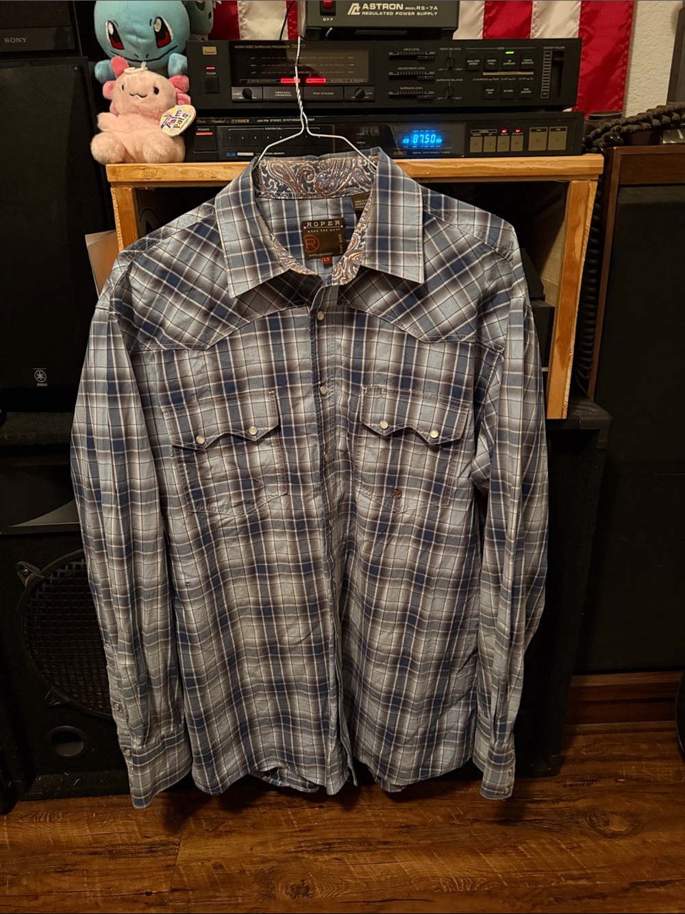 Roper Men's Blue and Gray Plaid Western Snap Shirt